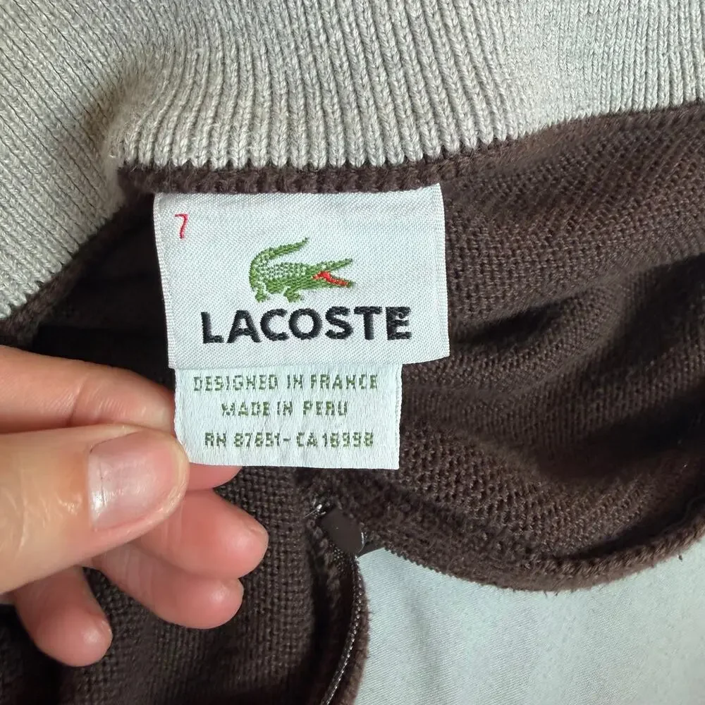 Lacoste Brown Quarter Zip Sweater Men's Size 7 XXL 100% Cotton Pullover